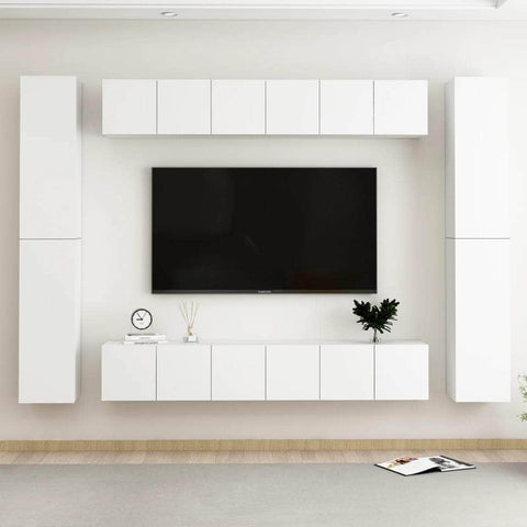 10 Piece TV Cabinet Set White Engineered Wood