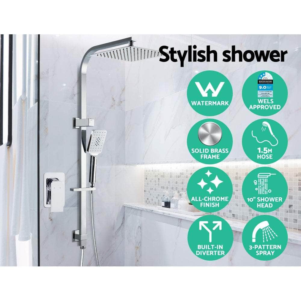 10'' Rain Shower Head Set Handheld Square High Pressure Mixer Tap Chrome