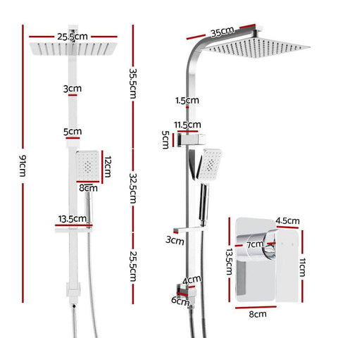 10'' Rain Shower Head Set Handheld Square High Pressure Mixer Tap Chrome