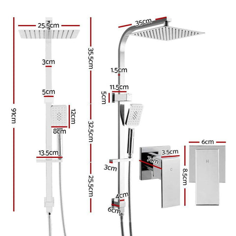 10'' Rain Shower Head Set Handheld Square High Pressure Twins Tap Chrome