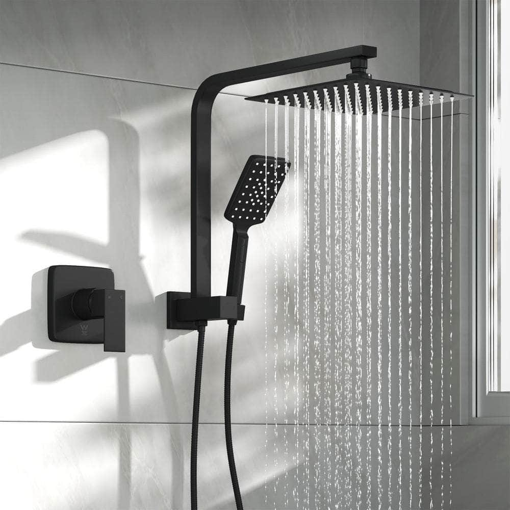 10" Rain Shower Head Set, Mixer Square 3-Mode Handheld Shower Black