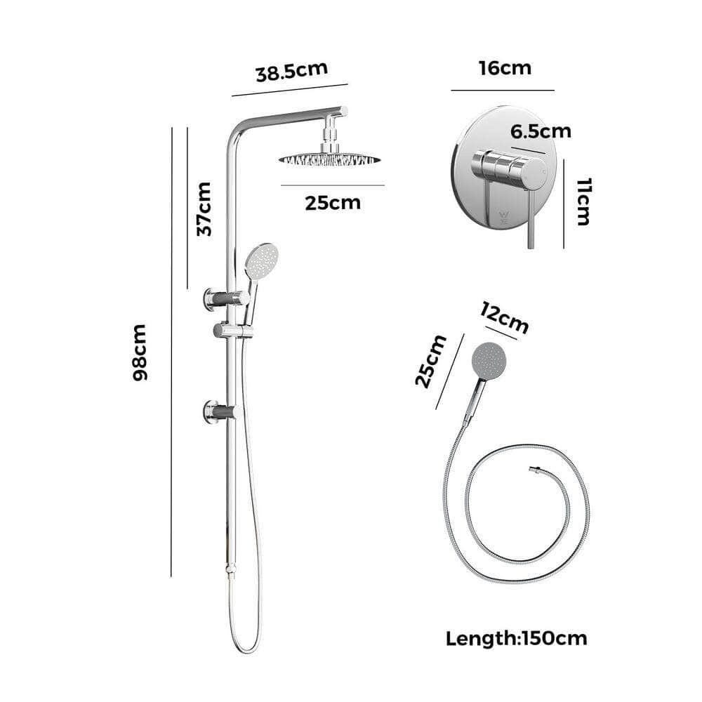 10" Rain Shower Head Set Round Handheld With Shower Mixer Tap