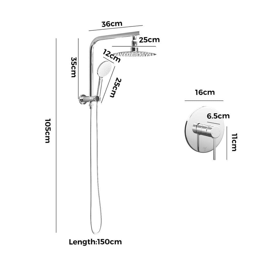 10" Rain Shower Head Set With Mixer Round 3-Mode Handheld Shower