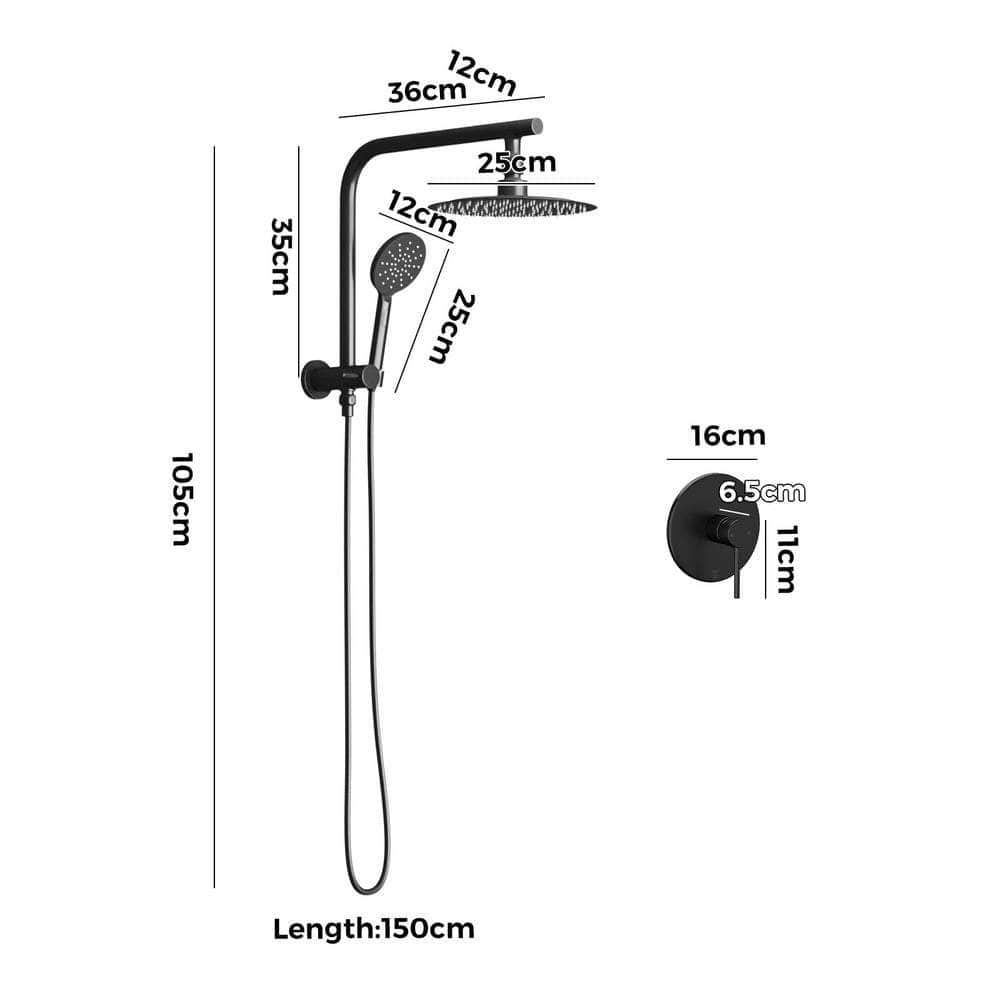 10" Rain Shower Head Set With Mixer Round 3-Mode Handheld Shower