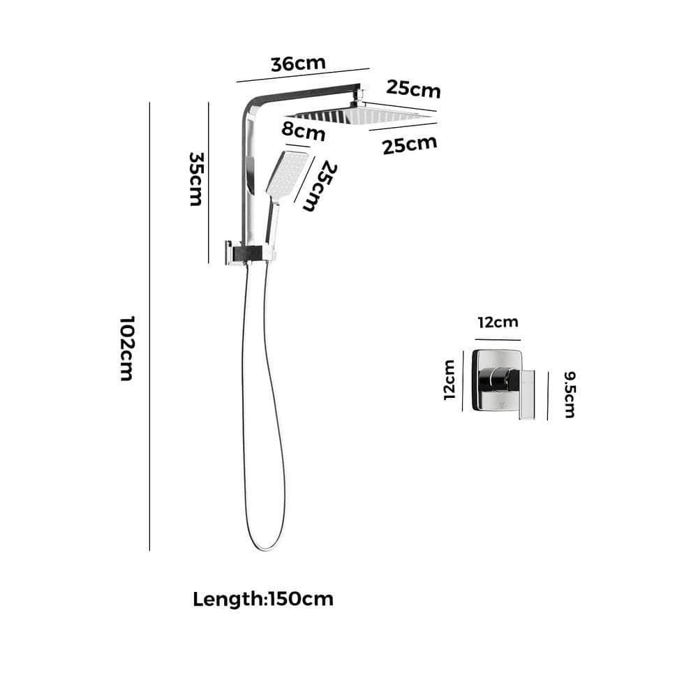 10" Rain Shower Head Set With Mixer Square 3-Mode Handheld Shower Chrome