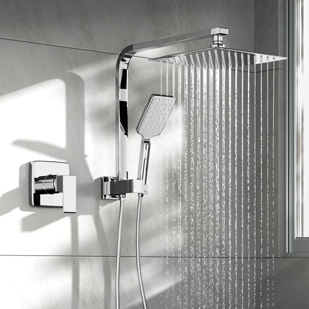 10" Rain Shower Head Set With Mixer Square 3-Mode Handheld Shower Chrome