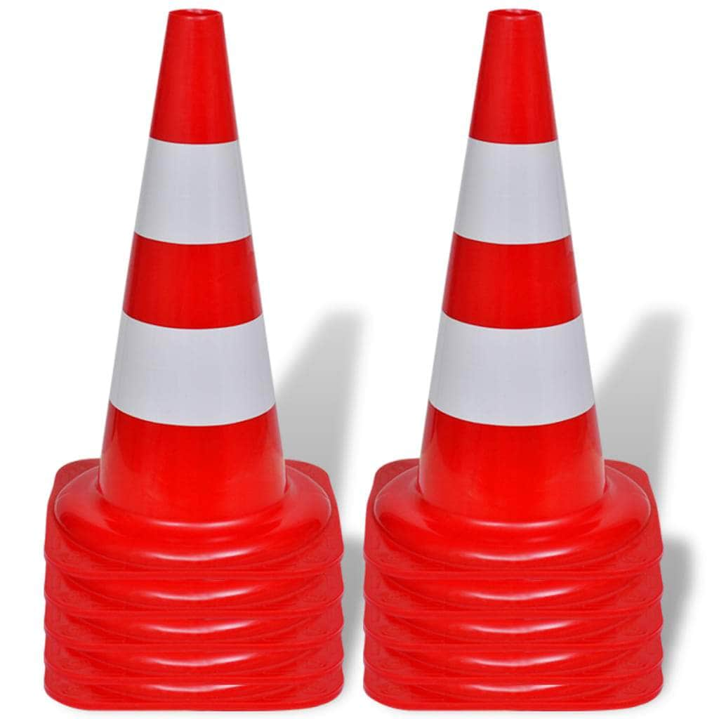 10 Reflective Traffic Cones Red and White 50 cm