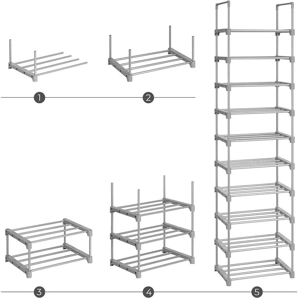 10-Tier Metal Shoe Rack Customizable Design Grey