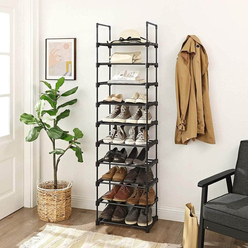 10-Tier Metal Shoe Rack Customizable Design Grey