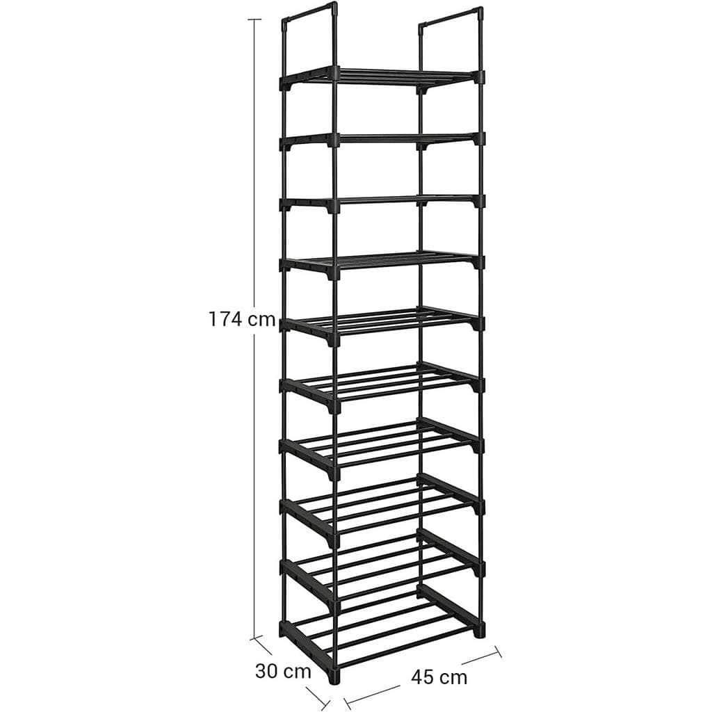 10-Tier Metal Shoe Rack Customizable Design Grey