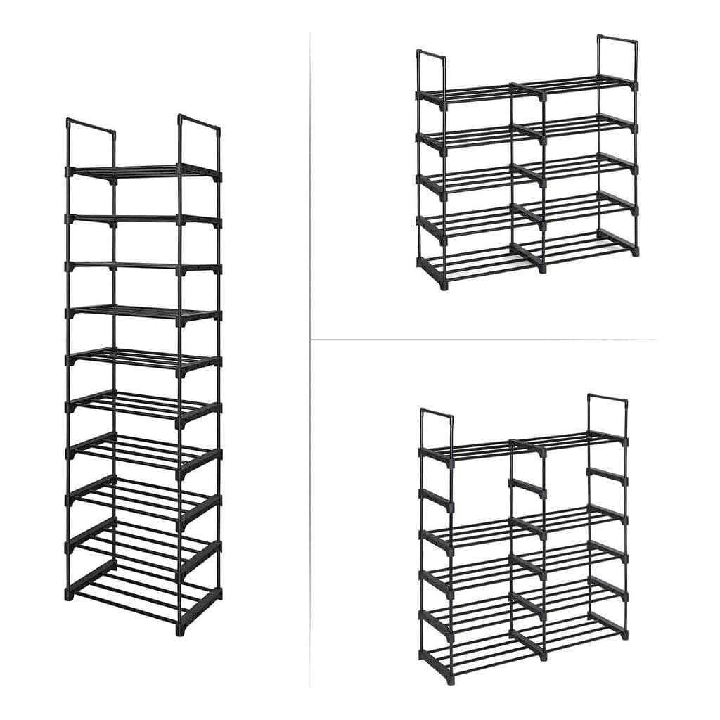 10-Tier Metal Shoe Rack Customizable Design Grey