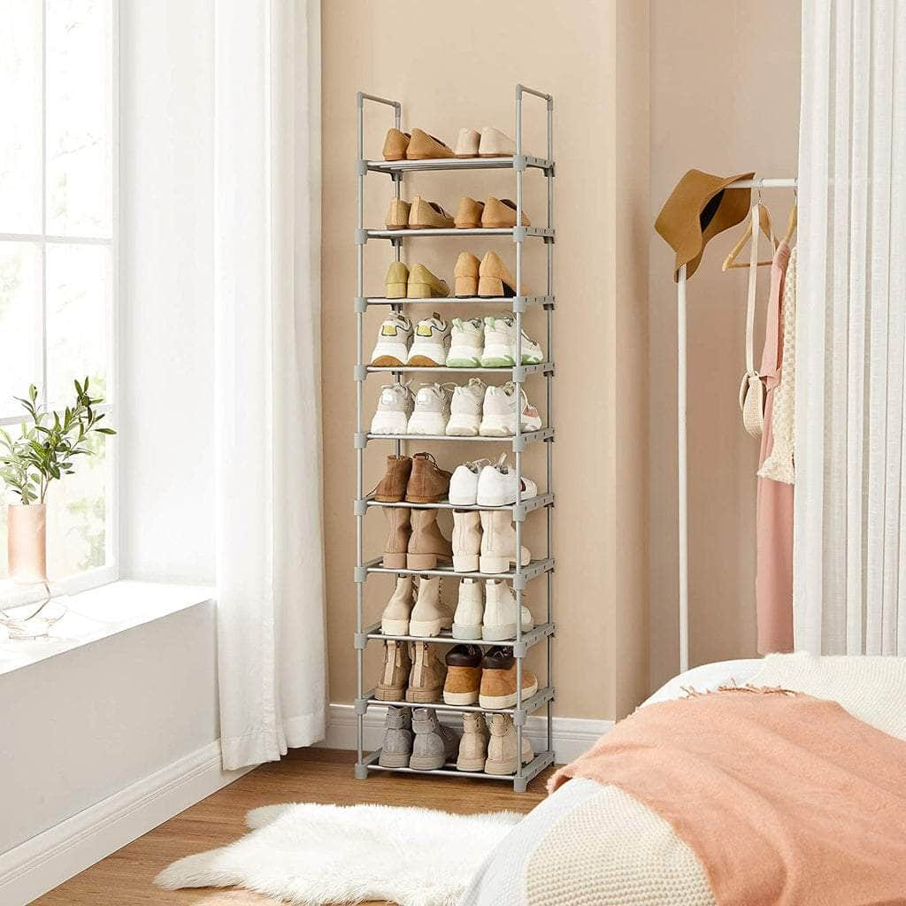 10-Tier Metal Shoe Rack Customizable Design Grey