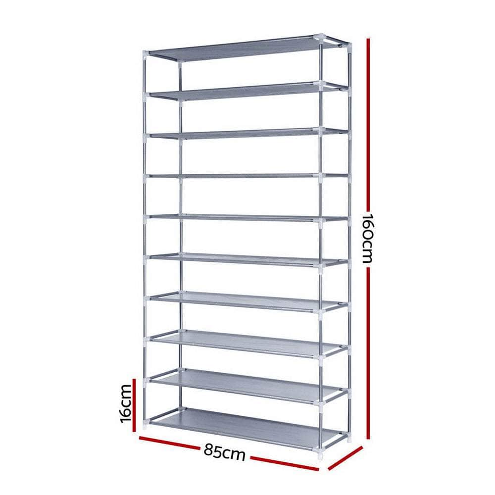 10-Tier Shoe Rack Stackable 50 Pairs Grey