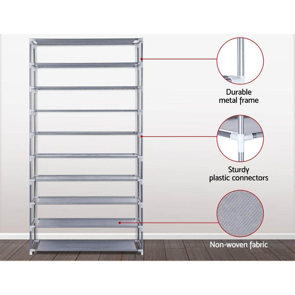 10-Tier Shoe Rack Stackable 50 Pairs Grey