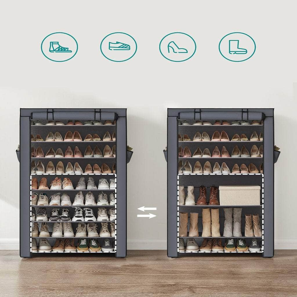 10-Tier Shoe Rack Storage Cabinet with Dustproof Cover Gray