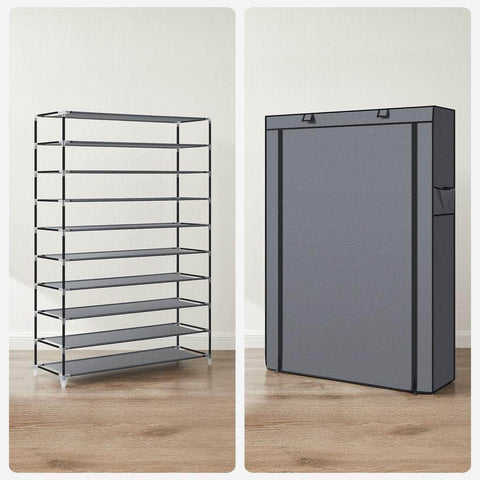 10-Tier Shoe Rack Storage Cabinet with Dustproof Cover Gray