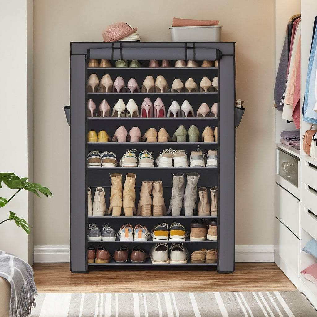 10-Tier Shoe Rack Storage Cabinet with Dustproof Cover Gray