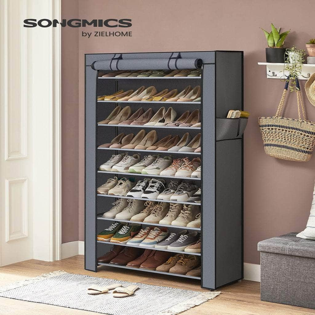 10-Tier Shoe Rack Storage Cabinet with Dustproof Cover Gray