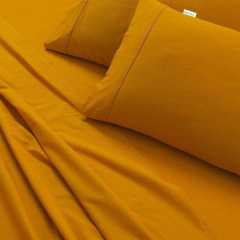 100% Egyptian Cotton Vintage Washed 500TC Mustard 50 cm Deep Mega Queen Bed Sheets Set