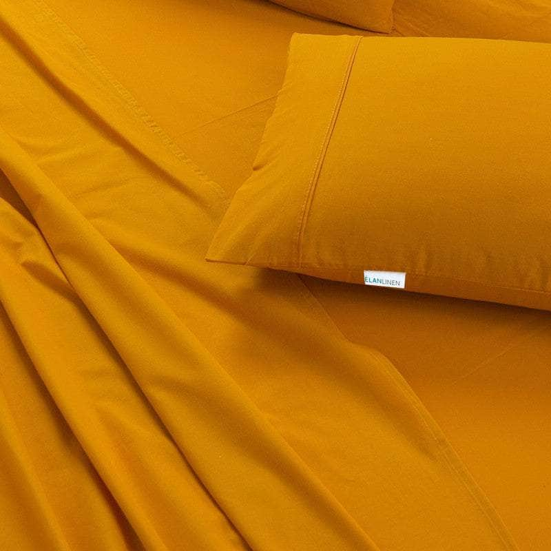 100% Egyptian Cotton Vintage Washed 500Tc Mustard Double Bed Sheets Set