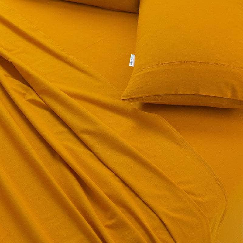 100% Egyptian Cotton Vintage Washed 500Tc Mustard Double Bed Sheets Set