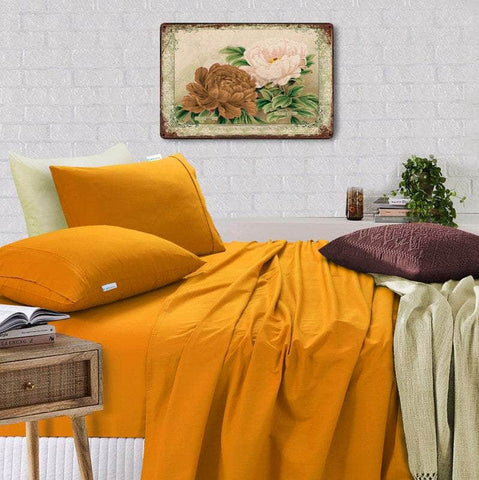 100% Egyptian Cotton Vintage Washed 500Tc Mustard Double Bed Sheets Set