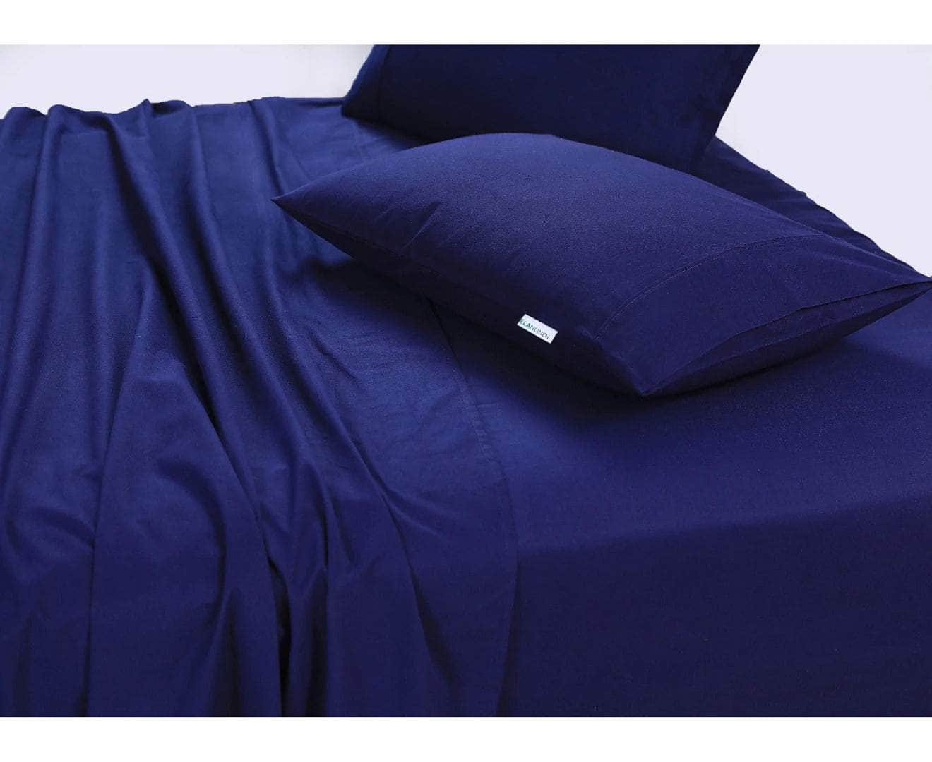 100% Egyptian Cotton Vintage Washed 500Tc Navy Blue Single Bed Sheets Set