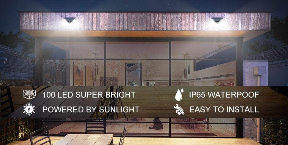 100 Waterproof Led Motion Sensor Solar Security Lights Outdoor (2-Pack)