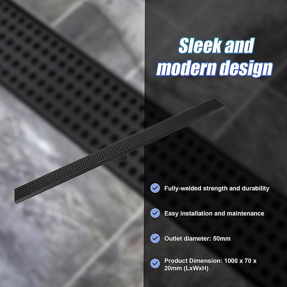 1000Mm Bathroom Shower Black Floor Waste Square Pattern