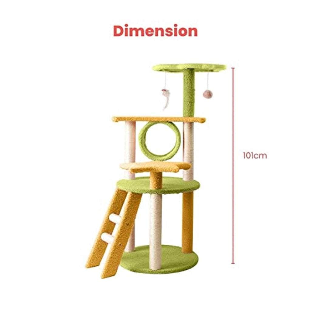 101Cm Galaxy Plush Cat Condo Cat Tree Yellow Green