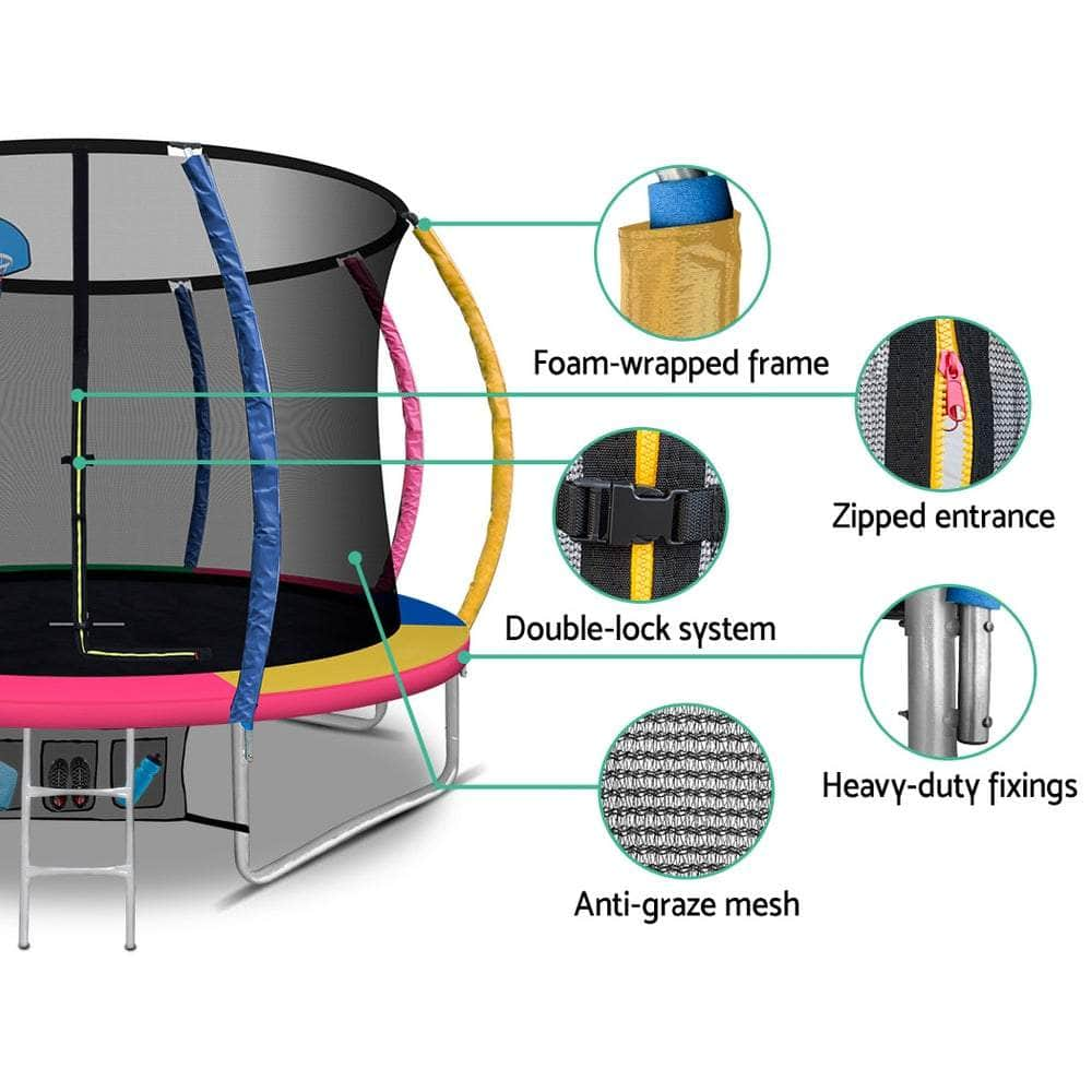 10FT Trampoline Round Trampolines With Basketball  Multi-coloured