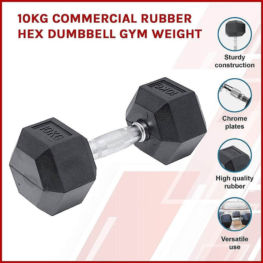 10Kg Commercial Rubber Hex Dumbbell Gym Weight