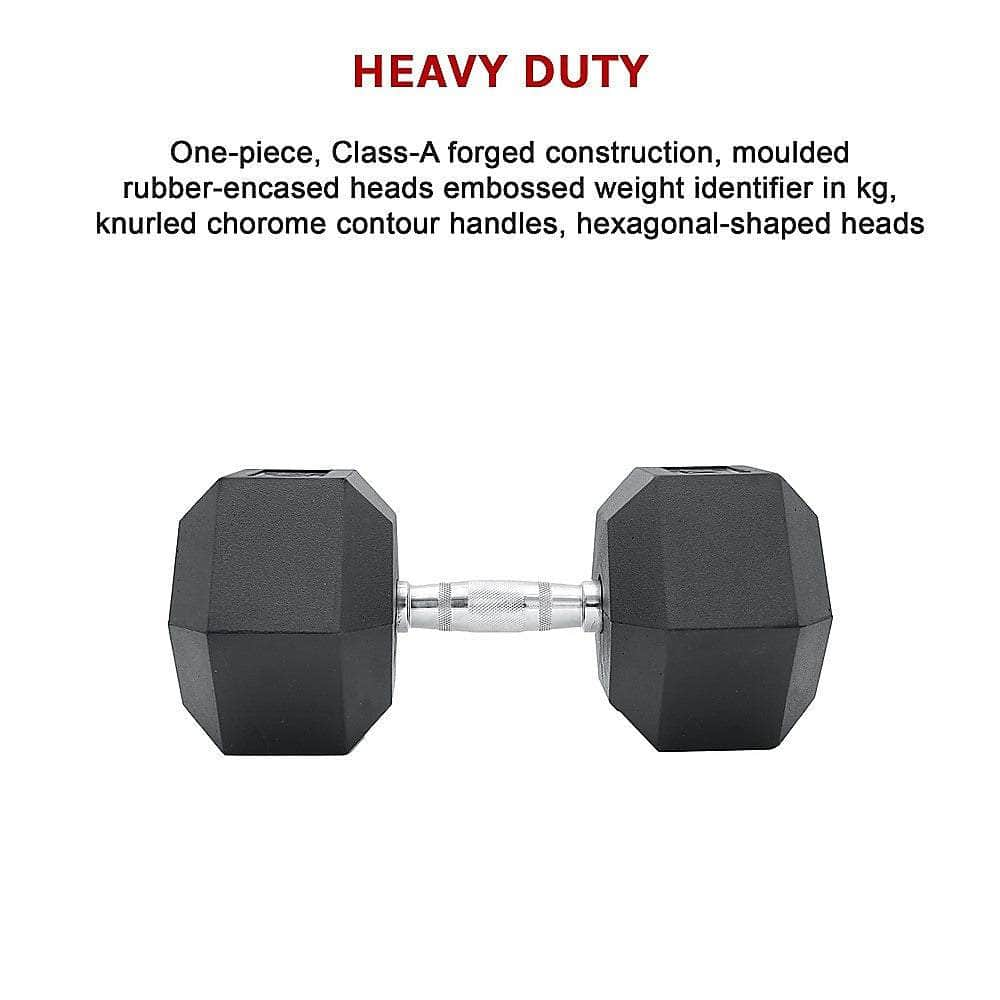 10Kg Commercial Rubber Hex Dumbbell Gym Weight