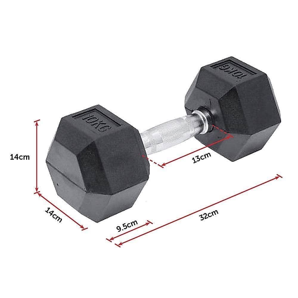 10Kg Commercial Rubber Hex Dumbbell Gym Weight