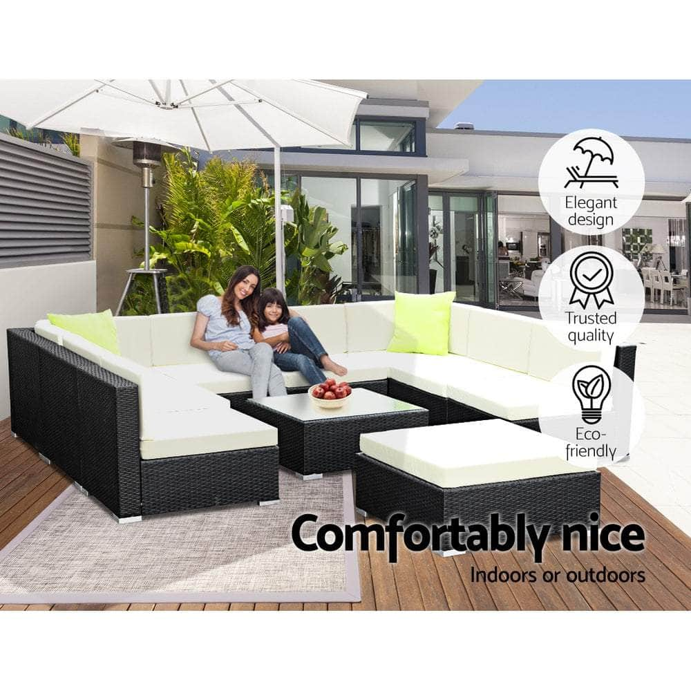 10PC Outdoor Furniture Sofa Set Wicker Garden Patio Lounge