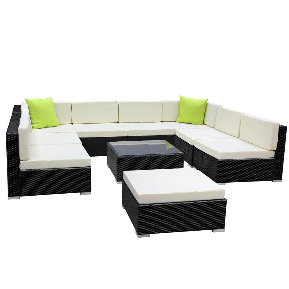 10PC Outdoor Furniture Sofa Set Wicker Garden Patio Lounge