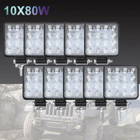 10PCS 80W CREE LED Flood Work Lights Versatile Lighting for Boat and Camping