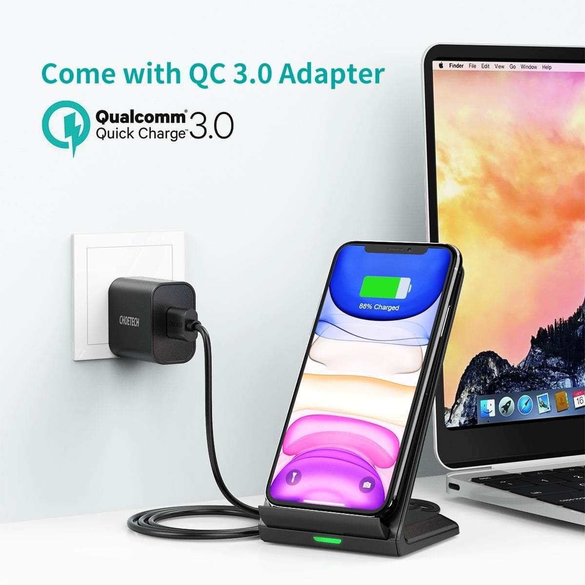 10W/7.5W Fast Wireless Charging Stand With Ac Adapter