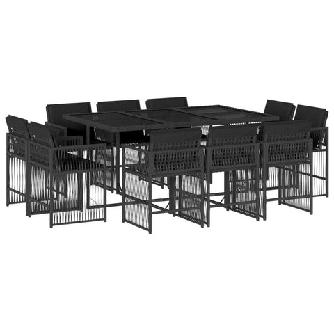 11 Piece Garden Dining Set with Cushions Black Poly Rattan