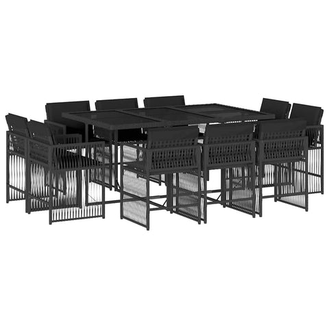 11 Piece Garden Dining Set with Cushions Black Poly Rattan