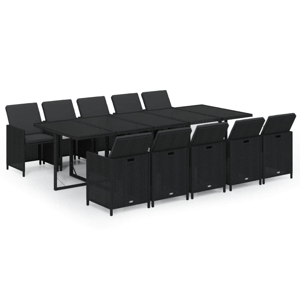 11 Piece Garden Dining Set with Cushions Poly Rattan Black