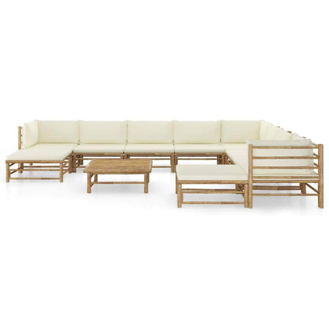 11 Piece Garden Lounge Set with Cream White Cushions Bamboo