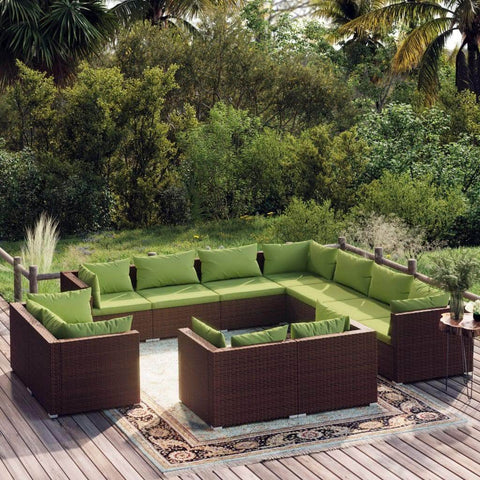 11 Piece Garden Lounge Set with Cushions Poly Rattan