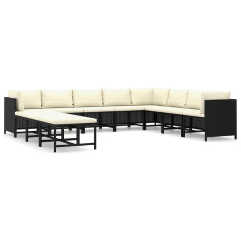 11 Piece Garden Lounge Set with Cushions Poly Rattan-Black