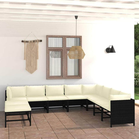 11 Piece Garden Lounge Set with Cushions Poly Rattan-Black