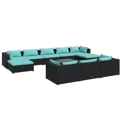 11 Piece Garden Lounge Set with Cushions Poly Rattan Black