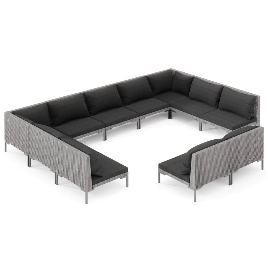 11 Piece Garden Lounge Set with Cushions Poly Rattan Dark Grey