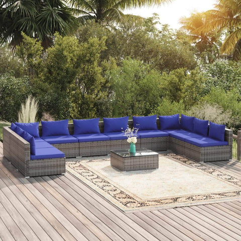 11 Piece Garden Lounge Set with Cushions Poly Rattan Grey