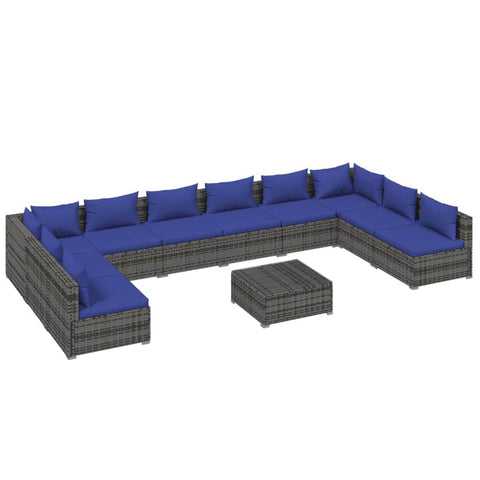 11 Piece Garden Lounge Set with Cushions Poly Rattan Grey