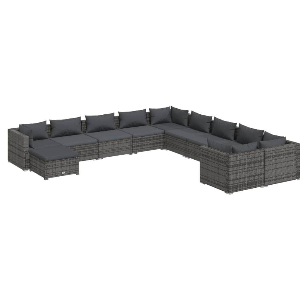 11 Piece Garden Lounge Set with Cushions Poly Rattan Grey